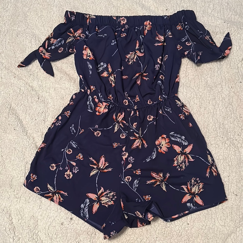 Navy Blue Floral Romper